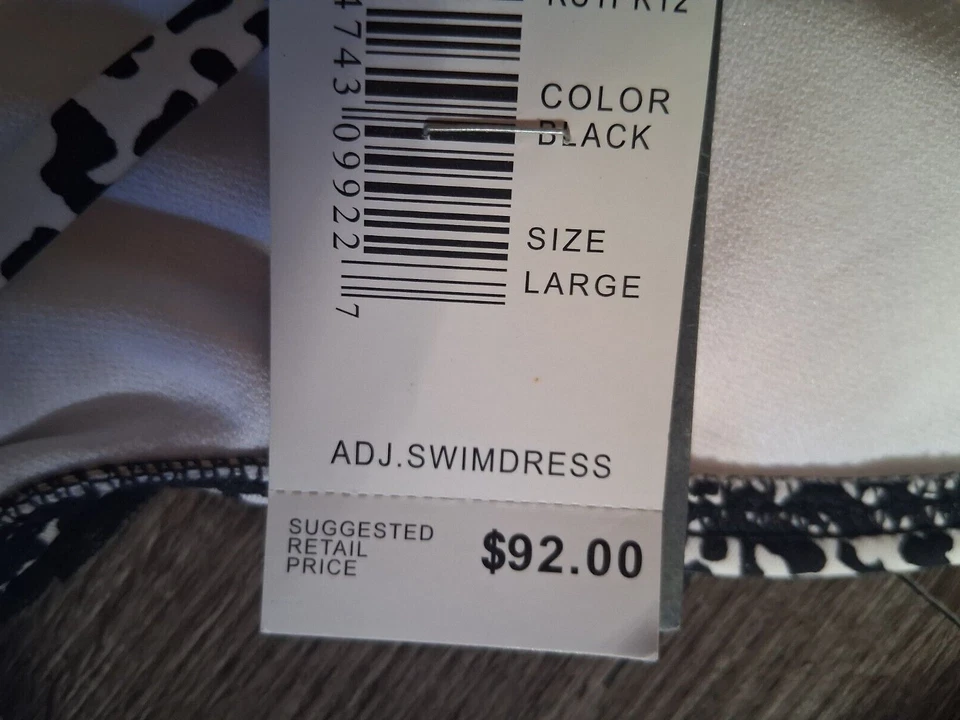 New Kenneth Cole Leopard print Swimsuit SWIMDRESS Large BLACK WHITE ANIMAL PRINT - Image 4 of 4