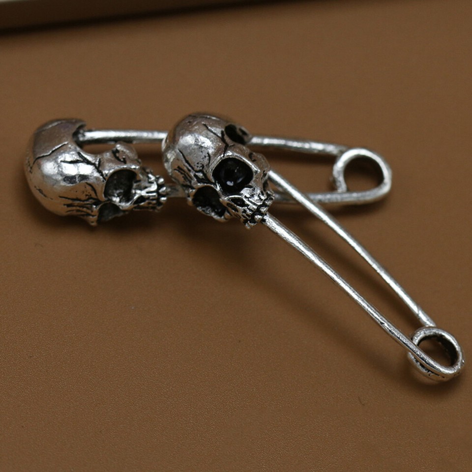 20 Pcs Punk Goth Safety Pin Earrings Gothic Skull Charm Retro eBay