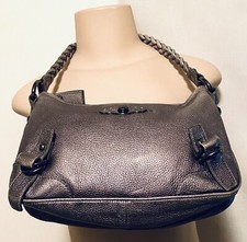 Elliott Lucca Platinum Pebbled Pewter Small Leather Hobo Bag Purse Handbag AS IS