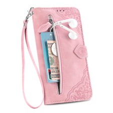 Fr Samsung Galaxy S26 Ultra S25 S24 Zipper Wallet Case Embossed Folio Flip Cover