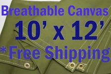 10' x 12' Green Workhorse Polyester Canvas Waterproof Breathable Tarp