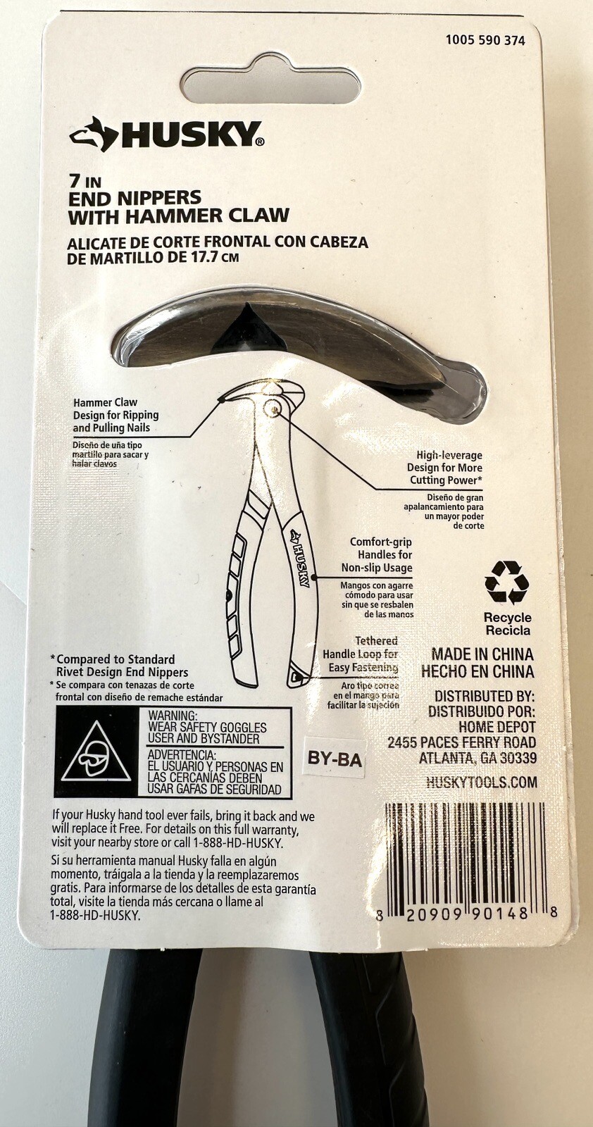 Husky 7 in End Nipper With Hammer Head Comfort Grip Handles Model 1005