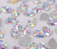 10x14mm Sew On Rhinestone Teardrop Glass White AB Crystal Sewing Gem Flatback