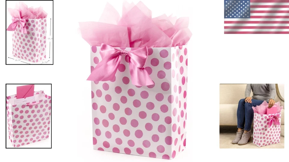 Caprichosa Bolsa de Regalo Extra Grande con Pañuelo - Perfecto para Baby Showers y Bodas Foto 2 de 4