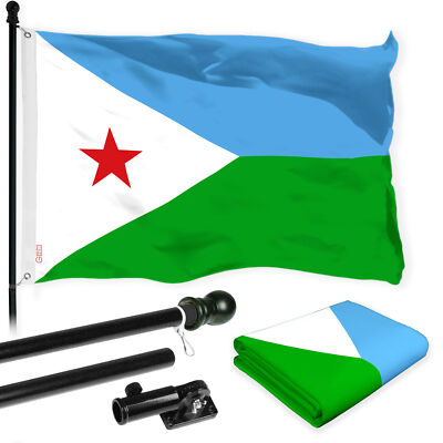 Combo:  6 Ft Flagpole Black & Djibouti Djiboutians Flag 3x5 Ft Printed 150D Poly