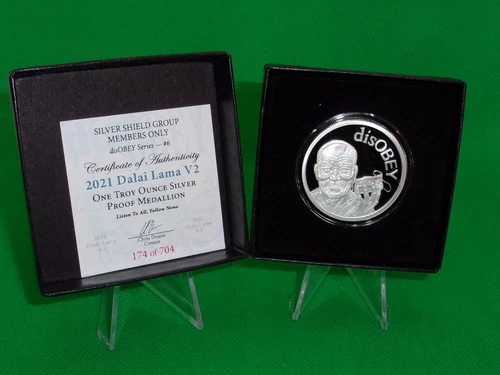 2021 1oz Dalai Lama V2 Proof Silver Shield disOBEY Series #6 LOW COA