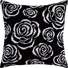 Needlepoint/Tapestry vintage throw pillow cover "ROSES AT NIGHT" embroidery kit