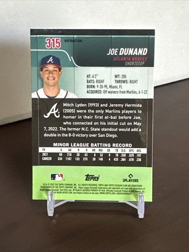 2022 Topps Stadium Club Joe Dunand Rookie RC Atlanta Braves - Refractor - Bild 2 von 2