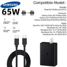 65W Samsung Super Fast Wall Charger w/ USB-C Cable T6530 PD3 Trio Power Adapter
