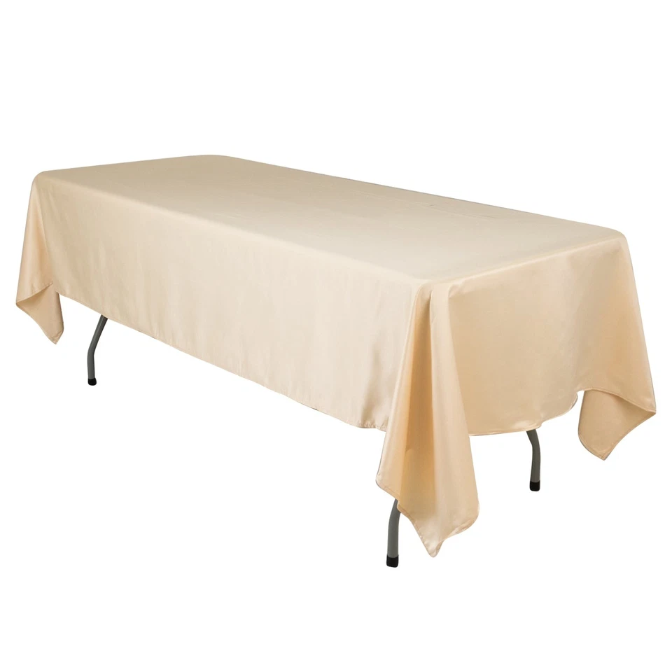 Beige 60x102" RECTANGLE Lamour Satin TABLECLOTH Light Gray Party Home Banquet - Image 3 of 4
