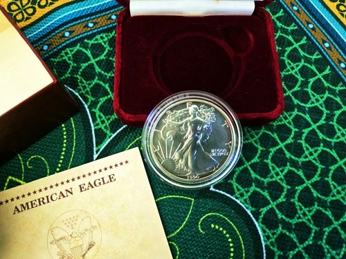 1990-S American Silver Eagle Proof 1 oz .999 Silver Dollar OGP Box Case Papers