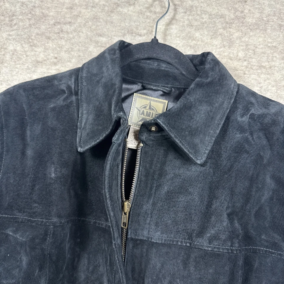 Chaqueta de Gamuza de Cuero Genuino AMI Adulto Talla L Botón Negro Cremallera Completa Foto 3 de 4