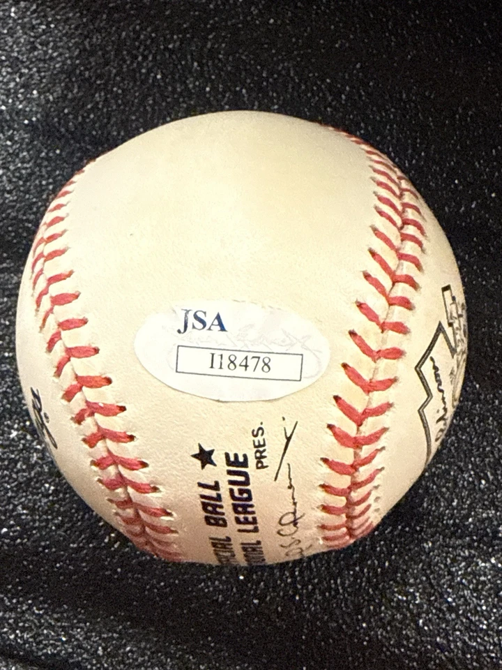 Johnny Sain AUTOGRAPHED Baseball w/ "First Pitch To Jackie Robinson 4-15-47" JSA - Image 2 of 2
