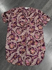 Vtg 90s Kathryn Floral Paisley Night Shirt Gown M Purple Satin
