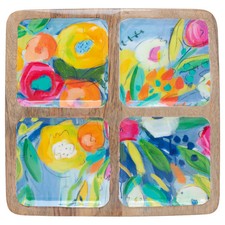Cheerful Blossoms 4-Sectioned Tray Made of Mango Wood
