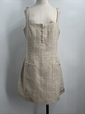 Astr the Label Women's Cream Gold Sequin Deanna Square-Neck Tweed Dress Size L