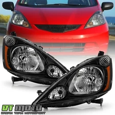 For 2009-2014 Honda Fit Black Housing Headlights Headlamps Pair Set Left+Right
