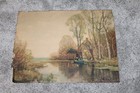 Antique Wall Art Print Landscape River 26" x 20" — photo 1