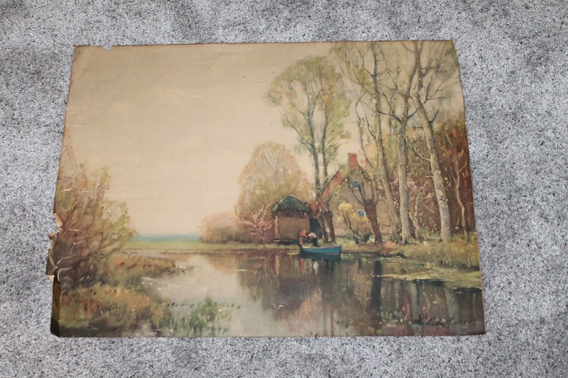 Antique Wall Art Print Landscape River 26" x 20"