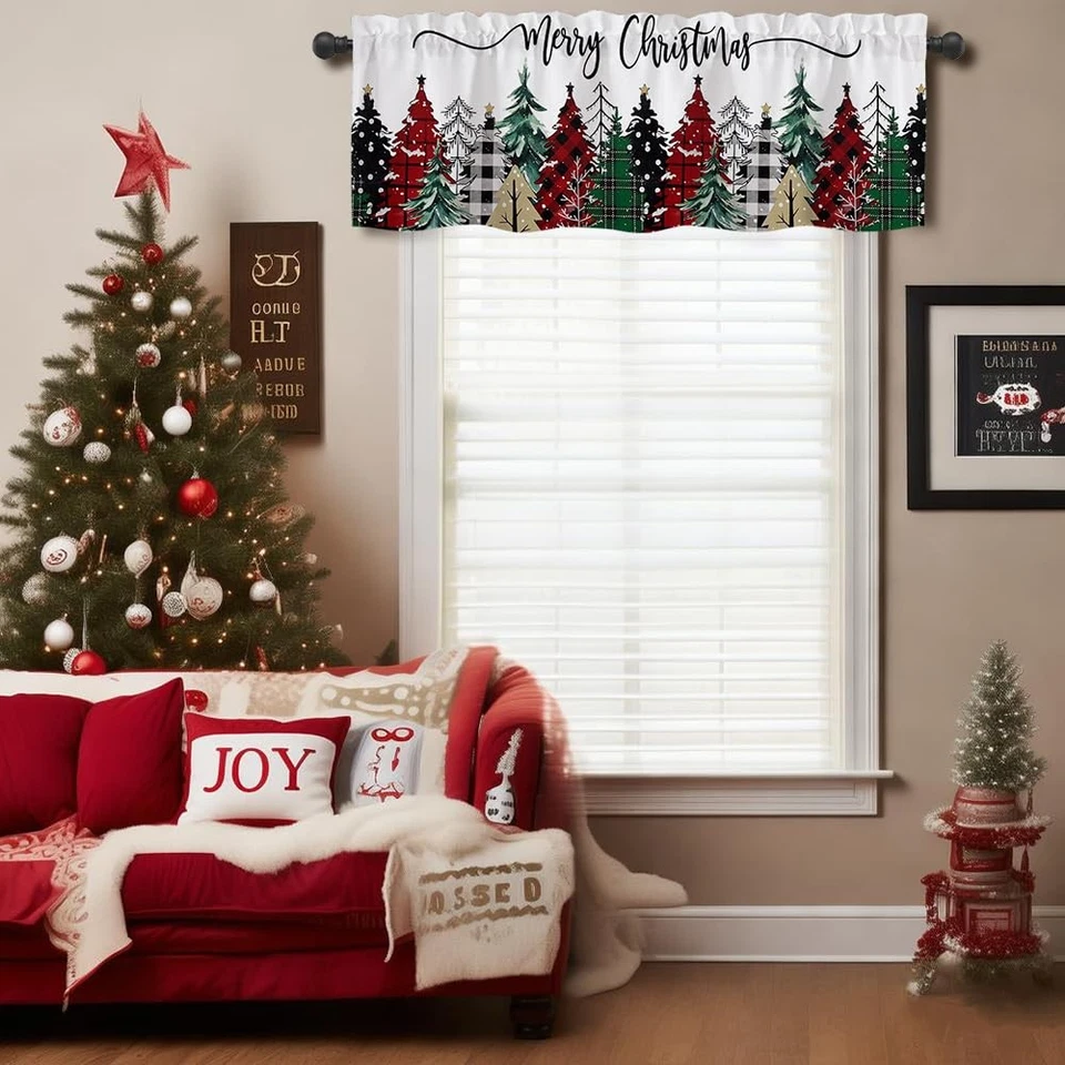 Christmas Valances for Kitchen Windows, Christmas Tree Valances for Window, F... - Image 2 of 4
