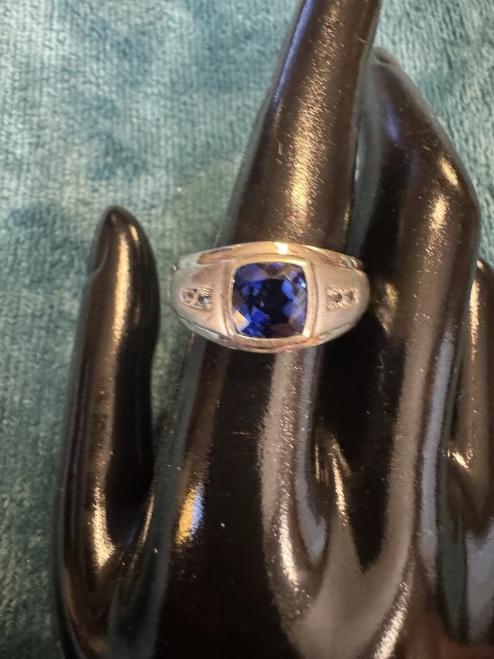 Мужское кольцо с натуральным сапфиром и драгоценными камнями серебро 925 пробы - Изображение 2 из 4