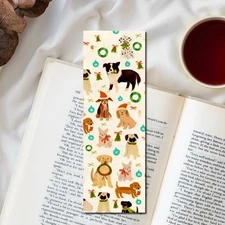 Holiday Dogs Bookmark -  Folk Art Style 6x2 Bookish Gift For Book Readers
