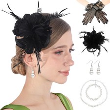 Fascinator Hat for Women Tea Party Derby Hat with Feather Funeral Headpiece L...