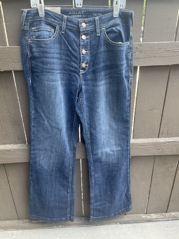 Ariat High Rise Slim Trouser 32R Medium Dark Wash Button Fly Goldie