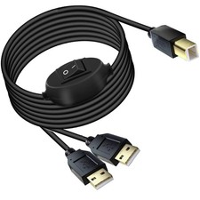USB Printer Cable Splitter with Switch 2 in 1 USB B to Dual A Male Cord 8ft