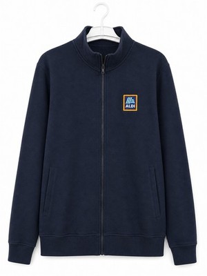 Aldi Gear Jacket Full Zip Small Navy Logo Mock Neck Long Sleeve Fleece Soft D50