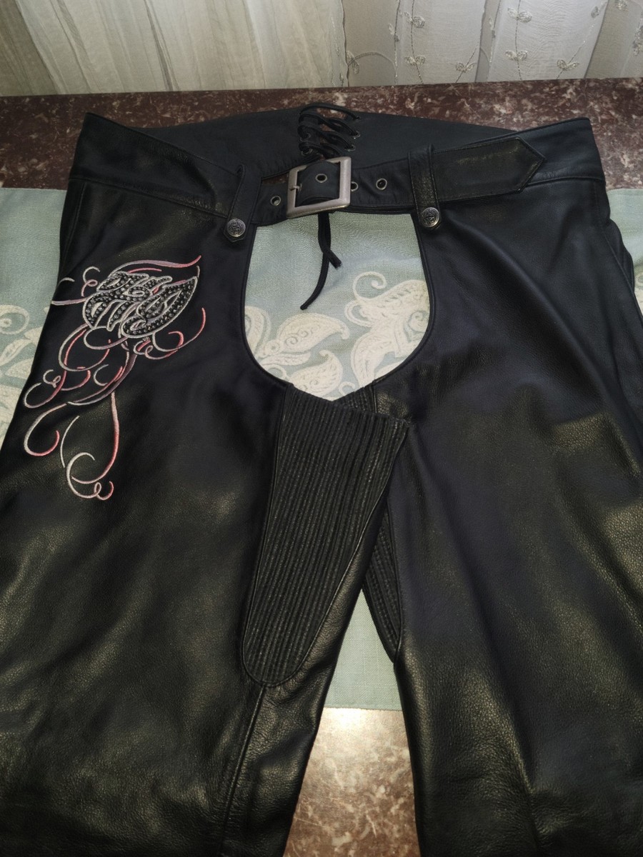 🔥🌷 Womens HTF Harley Davidson Pink Embroidered Wing Leather