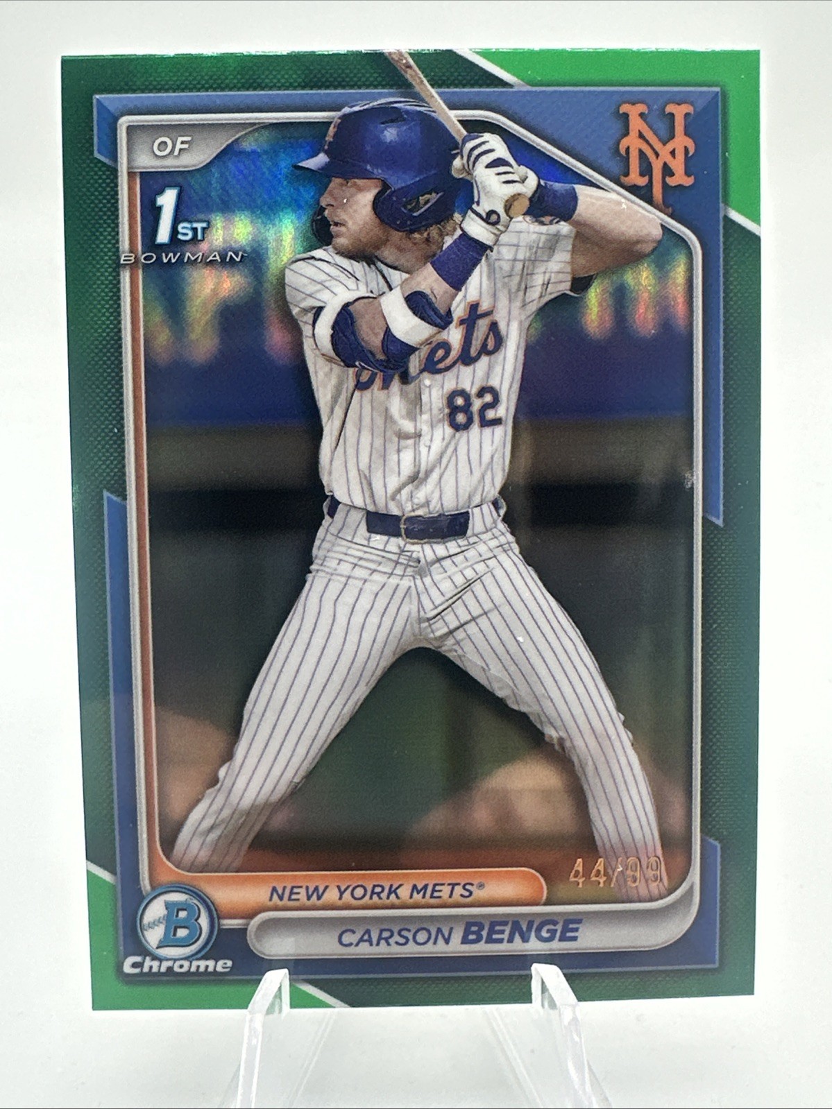 2024 Bowman Chrome Carson Benge 1st Bowman True Green /99 SSP RARE METS