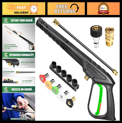 #ad High Pressure Washer Gun 3600 PSI Extension Wand amp; 5 Spray Tips M22 Fitting $67.99