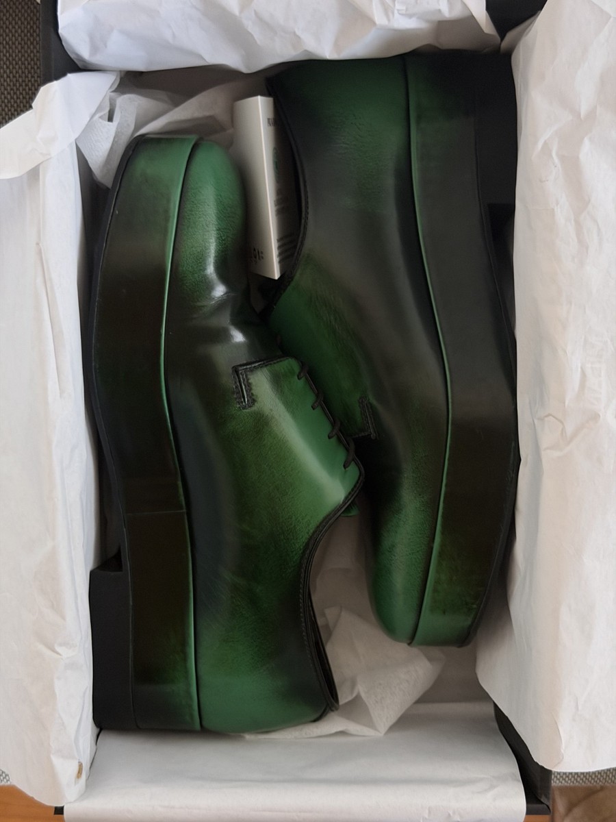 Prada Mens Brush Laced Leather Derby Shoes Green 42 | eBay