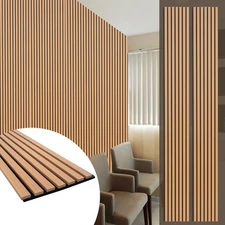 Teak Wood Acoustic Panels - 9ft Slat Wall Decor - 2 PCS Sound Absorbing