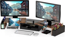 Desk Dual Monitor Stand Riser with Drawer Rustic