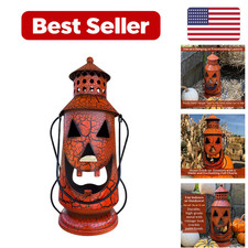 Halloween Pumpkin Rustic Lantern - Orange Large 11.5" Tall Metal