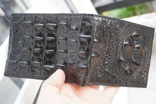 Full Genuine Crocodile Hornback Skin Leather Men's Bifold Wallet Black X32