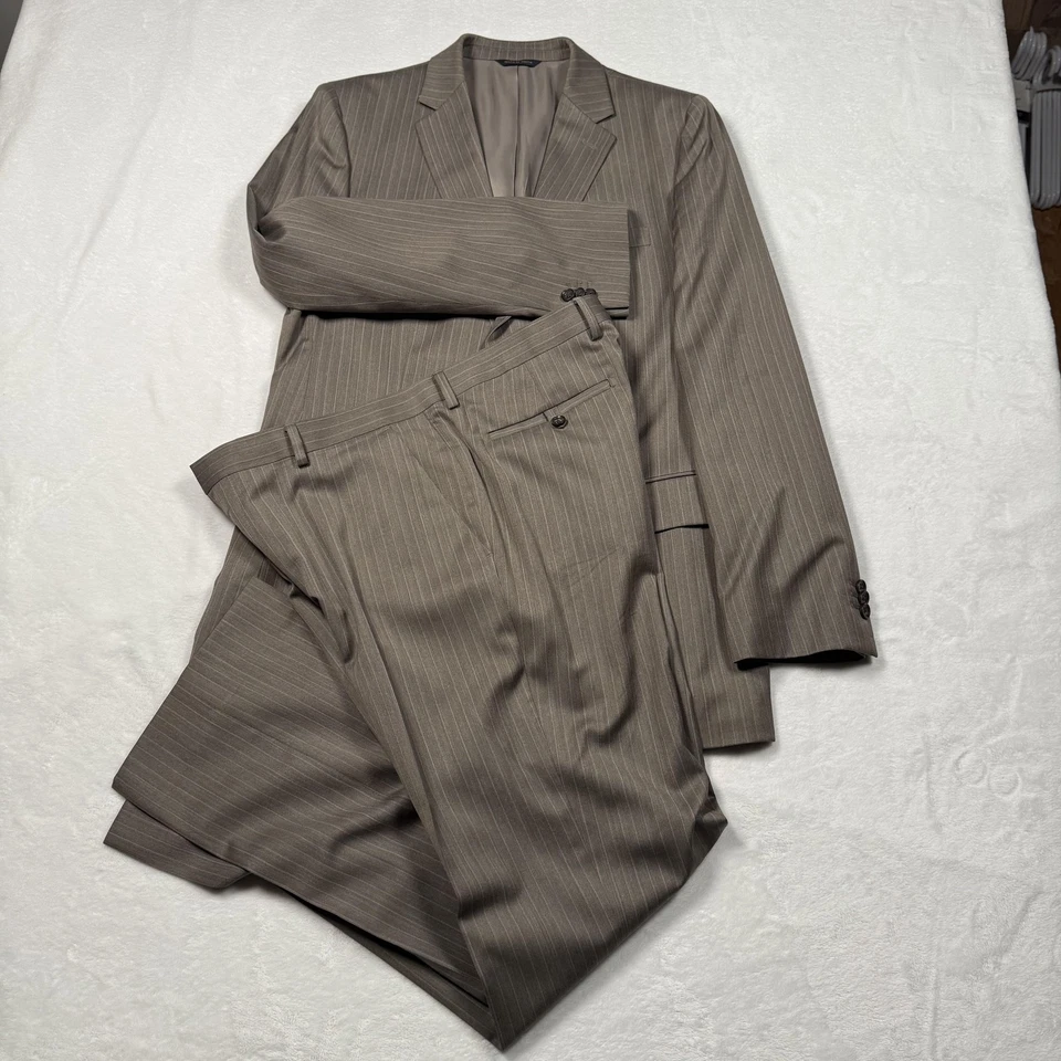 Traje Banana Republic Para Hombre 42R 34x32 Marrón Rayas Lana Ajuste A Medida VBC Italia Foto 2 de 4