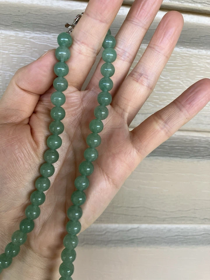"Collar de cuentas cuarzo jade/aventurina 8 mm/17"" chapada en oro plata" Foto 3 de 4