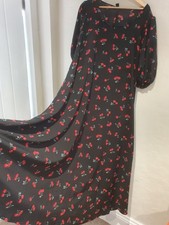 NEW PRETTY BLACK CHERRY CHERRIES LONG SHORT SLEEVE MAXI DRESS PLUS SIZE 22