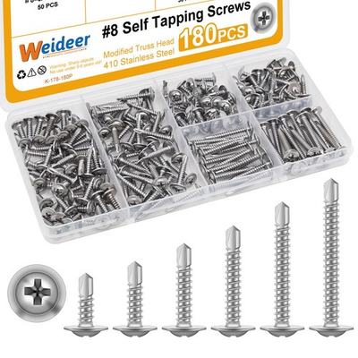 #ad 180pcs #8 Self Tapping Screws for Metal Sheet Metal Screws 410 Stainless St... $10.27