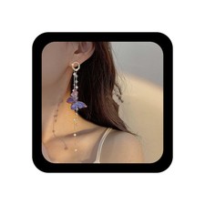 Boho Long Tassels Butterfly Earrings Purple Butterfly Dangle Earrings Long Tasse