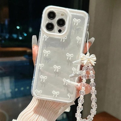 Weiße Schleife durchsichtige Handyhülle für iPhone Stoßfest Hülle 16 15 14 13 12 11 Pro Max