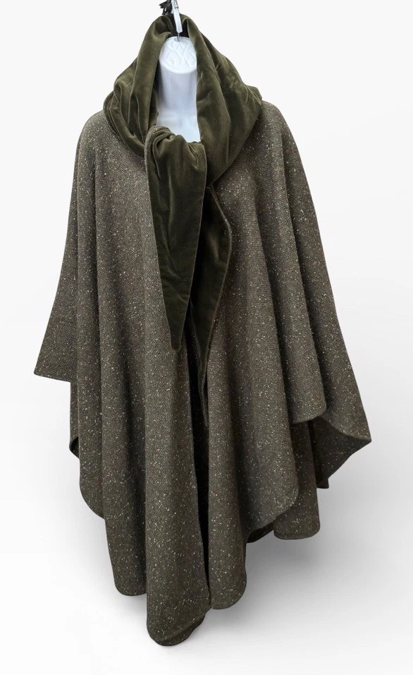 Jimmy Hourihan 100% Irish New Wool Tweed Cape 1 Size Green Velvet Scarf Ireland