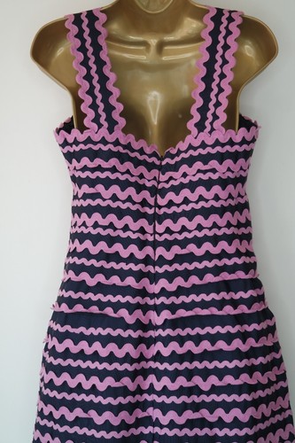 FRENCH CONNECTION NAVY PINK EMBROIDER BOW DETAIL MINI DRESS SIZE 12 - Picture 3 of 5