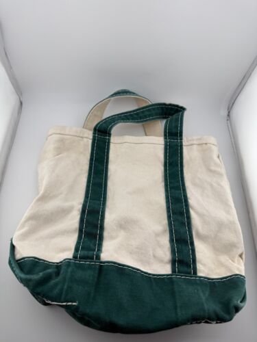 Vtg 90's LL Bean Boat & Tote Green Small Canvas Sail Farmers Market Made in USA - Picture 2 of 7