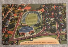1940’s Postcard Memorial Football Stadium & Armory Charlotte NC w/ stamp d092
