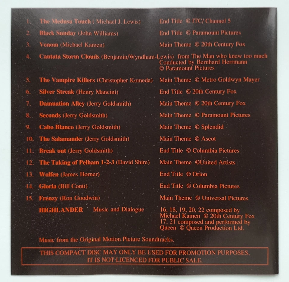 MICHAEL KAMEN / VARIOUS Highlander CD PROMO ultra rare OST Bill Conti Goodwin - Bild 4 von 4