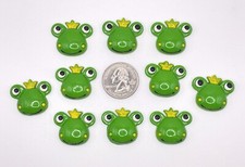 10pc x 1" Hand Painted Resin Prince Frog Froggy Flatback Cabochon w/Crown SB264